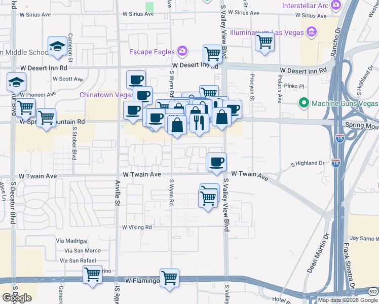 map of restaurants, bars, coffee shops, grocery stores, and more near 3603 Di Salvo Drive in Las Vegas