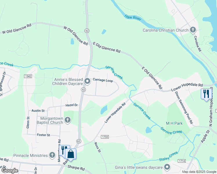 map of restaurants, bars, coffee shops, grocery stores, and more near 1827 North Cosby Court in Burlington