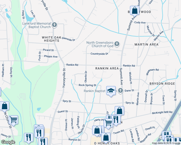 map of restaurants, bars, coffee shops, grocery stores, and more near 1400 Coventry Woods Court in Greensboro