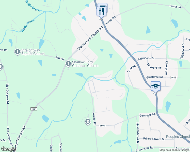 map of restaurants, bars, coffee shops, grocery stores, and more near 106 Gazebo Drive in Elon