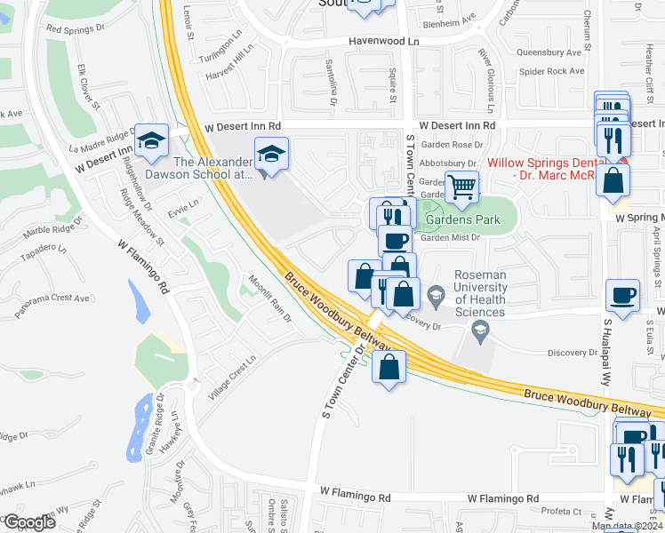 map of restaurants, bars, coffee shops, grocery stores, and more near 10809 Garden Mist Drive in Las Vegas