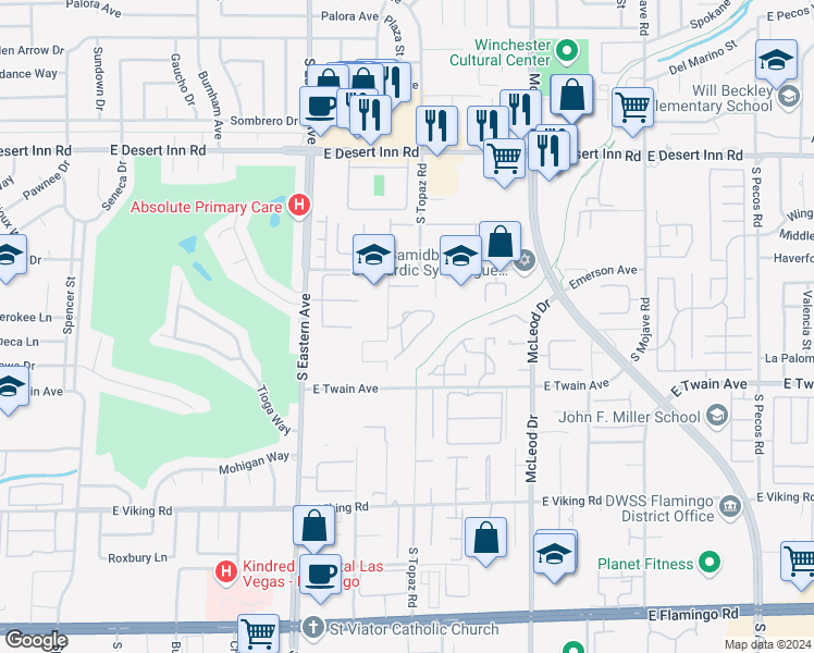 map of restaurants, bars, coffee shops, grocery stores, and more near 2550 Regency Cove Court in Las Vegas