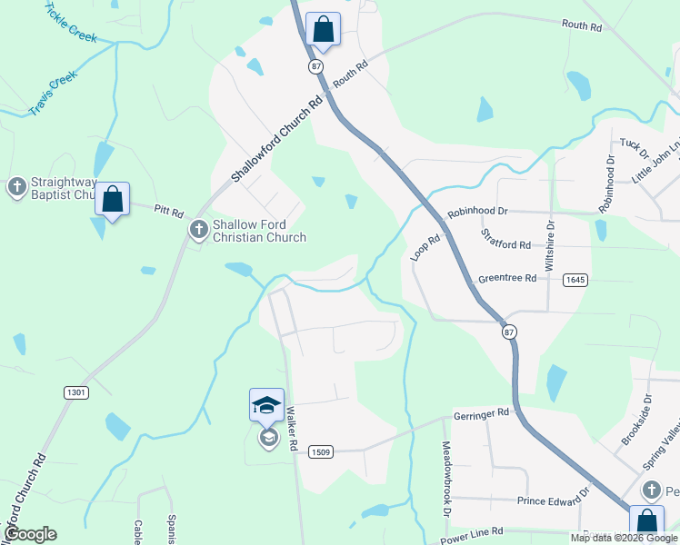 map of restaurants, bars, coffee shops, grocery stores, and more near 122 Gazebo Drive in Elon