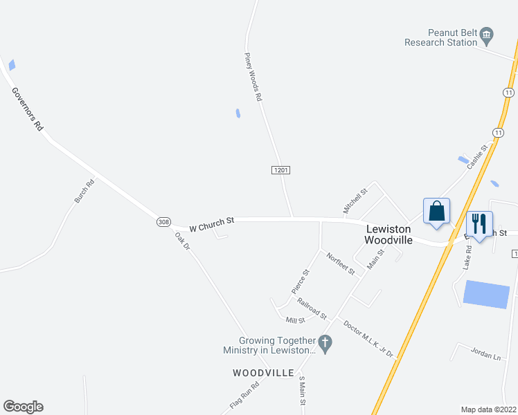 map of restaurants, bars, coffee shops, grocery stores, and more near 602 West Church Street in Lewiston Woodville