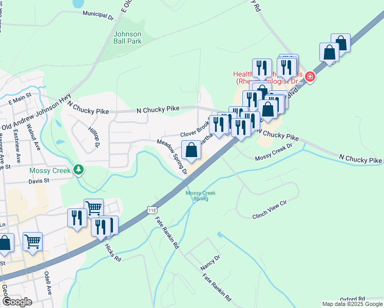 map of restaurants, bars, coffee shops, grocery stores, and more near 1032 Martha Glass Drive in Jefferson City
