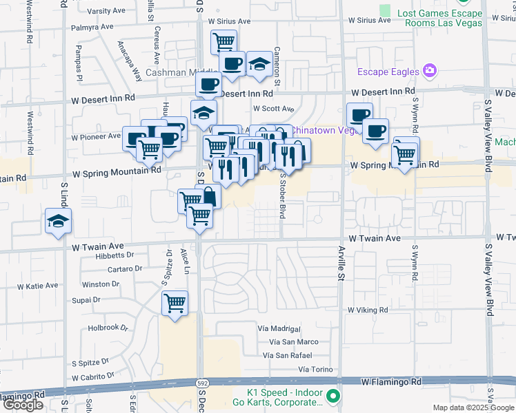 map of restaurants, bars, coffee shops, grocery stores, and more near 4744 West Sand Creek Avenue in Las Vegas