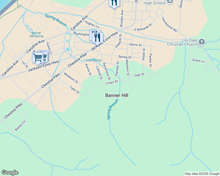 map of restaurants, bars, coffee shops, grocery stores, and more near 206 Cross Street in Erwin