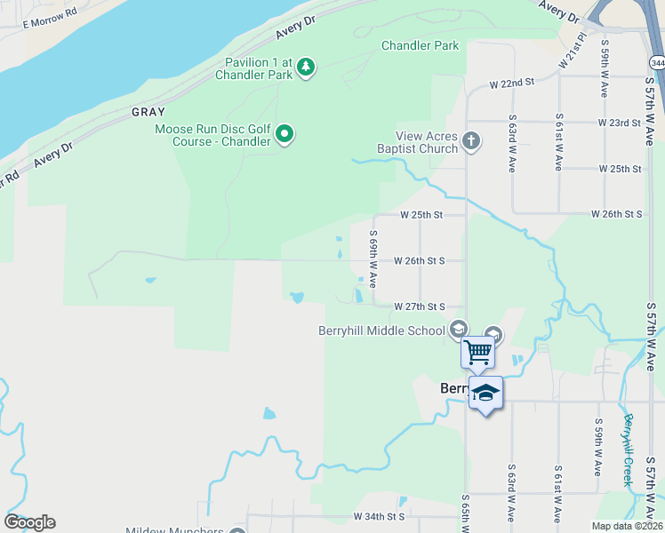 map of restaurants, bars, coffee shops, grocery stores, and more near 7064 West 26th Street South in Tulsa