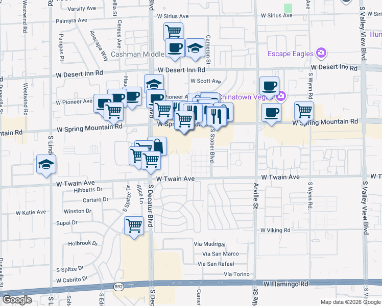 map of restaurants, bars, coffee shops, grocery stores, and more near 4768 West Sand Creek Avenue in Las Vegas