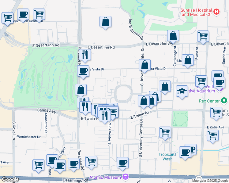 map of restaurants, bars, coffee shops, grocery stores, and more near 524 Delfern Lane in Las Vegas