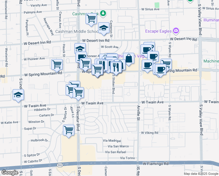 map of restaurants, bars, coffee shops, grocery stores, and more near 4636 West Sand Creek Avenue in Las Vegas