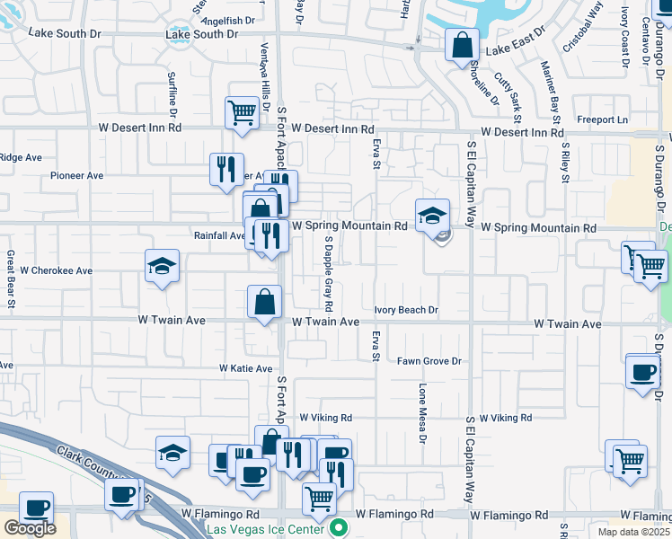 map of restaurants, bars, coffee shops, grocery stores, and more near 9289 Casa Christina Lane in Las Vegas