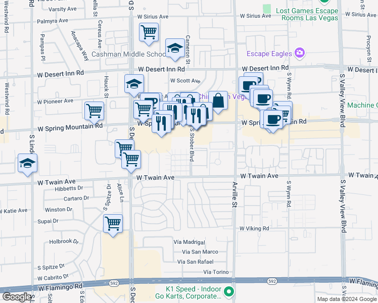 map of restaurants, bars, coffee shops, grocery stores, and more near 4610 West Sand Creek Avenue in Las Vegas
