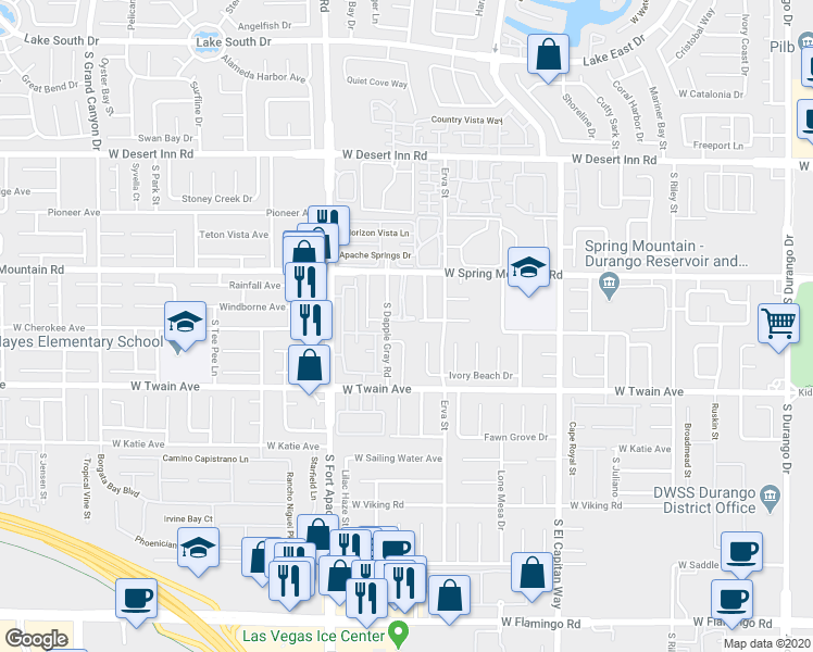 map of restaurants, bars, coffee shops, grocery stores, and more near 9269 Casa Christina Lane in Las Vegas