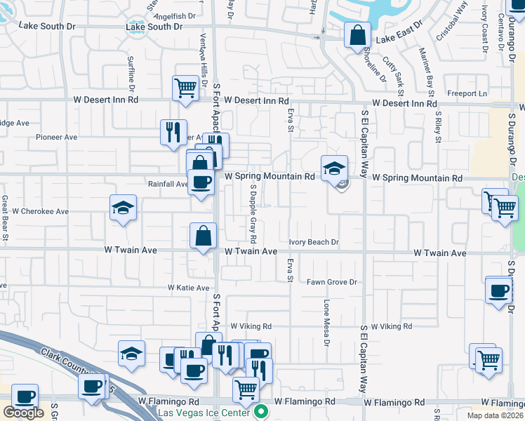 map of restaurants, bars, coffee shops, grocery stores, and more near 9281 Casa Christina Lane in Las Vegas