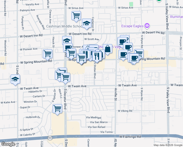 map of restaurants, bars, coffee shops, grocery stores, and more near 4636 West Sand Creek Avenue in Las Vegas