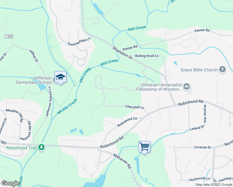 map of restaurants, bars, coffee shops, grocery stores, and more near 4440 Bent Tree Farm Road in Winston-Salem