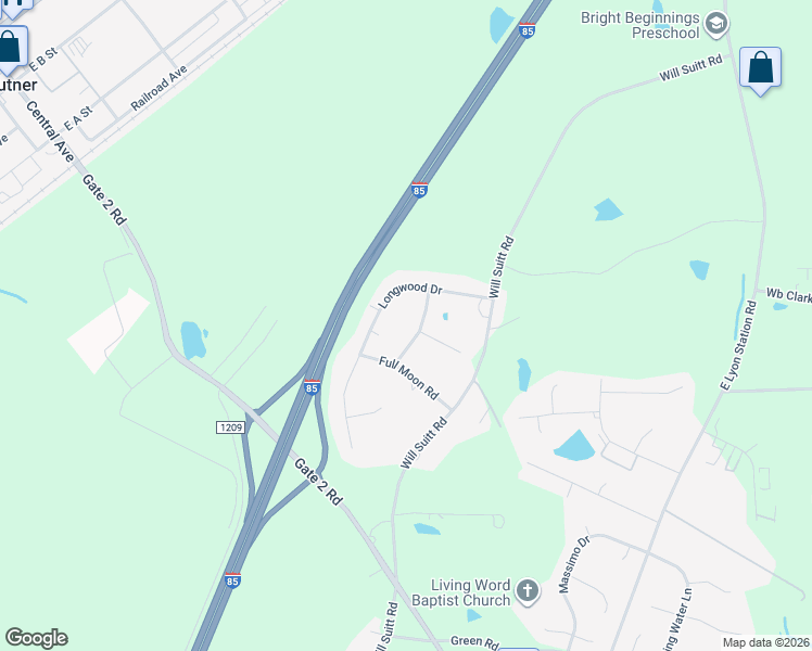 map of restaurants, bars, coffee shops, grocery stores, and more near 2087 Meadow View Drive in Creedmoor