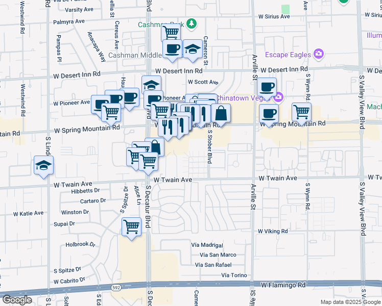 map of restaurants, bars, coffee shops, grocery stores, and more near 4744 West Sand Creek Avenue in Las Vegas