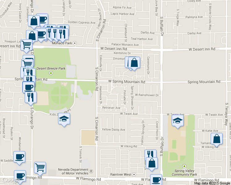 map of restaurants, bars, coffee shops, grocery stores, and more near 3572 Meridale Drive in Las Vegas