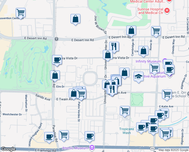 map of restaurants, bars, coffee shops, grocery stores, and more near 745 North Royal Crest Circle in Las Vegas