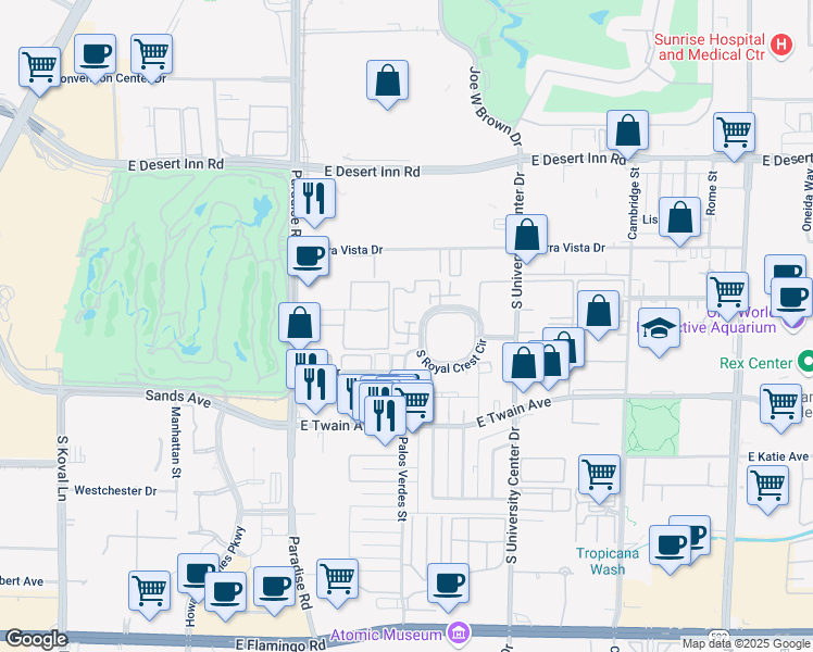 map of restaurants, bars, coffee shops, grocery stores, and more near 524 Delfern Lane in Las Vegas
