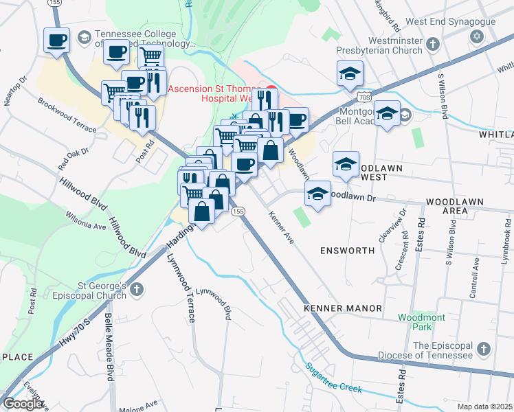 map of restaurants, bars, coffee shops, grocery stores, and more near 107 Kenner Avenue in Nashville
