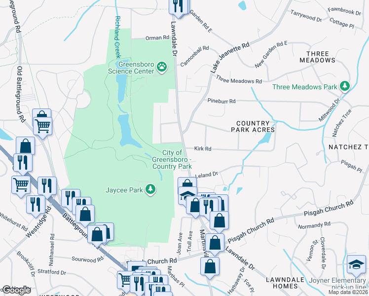 map of restaurants, bars, coffee shops, grocery stores, and more near 4000 Lawndale Drive in Greensboro