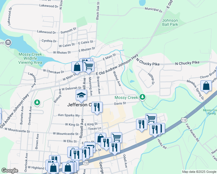 map of restaurants, bars, coffee shops, grocery stores, and more near 2112 Eastview Avenue in Jefferson City