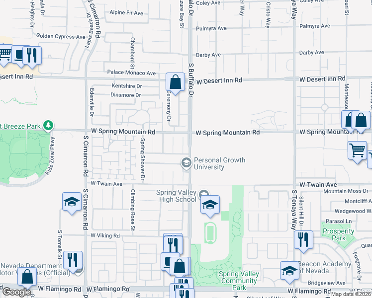 map of restaurants, bars, coffee shops, grocery stores, and more near 3574 Winter Scene Court in Las Vegas