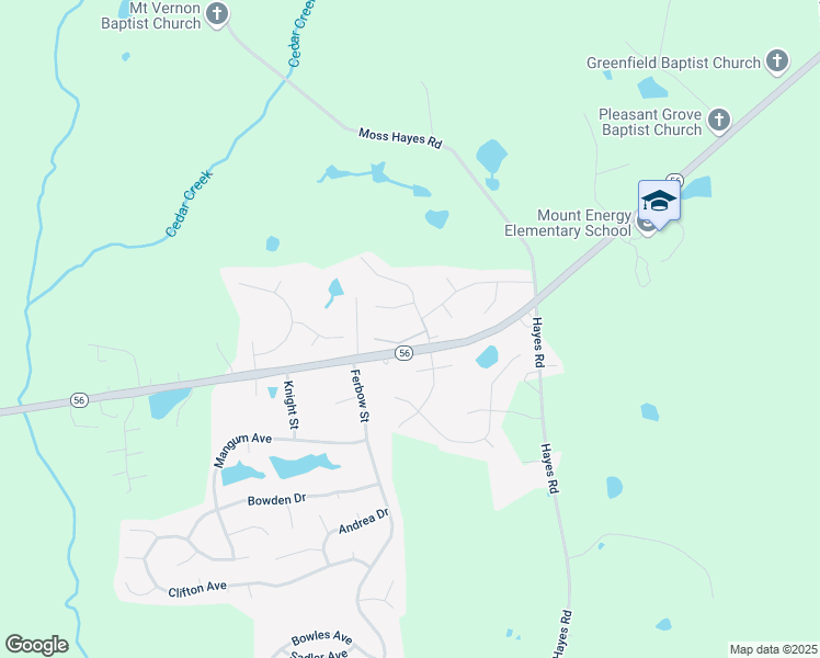 map of restaurants, bars, coffee shops, grocery stores, and more near 2104 Queensway Court in Creedmoor