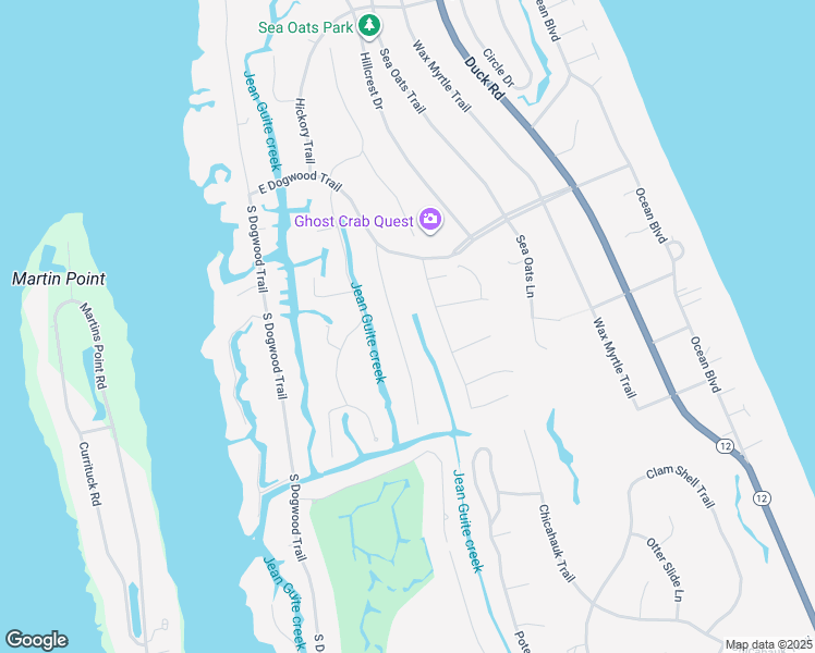 map of restaurants, bars, coffee shops, grocery stores, and more near 158 Beech Tree Trail in Kitty Hawk