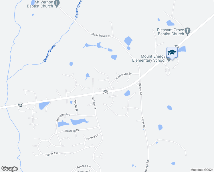map of restaurants, bars, coffee shops, grocery stores, and more near 2104 Queensway Court in Creedmoor
