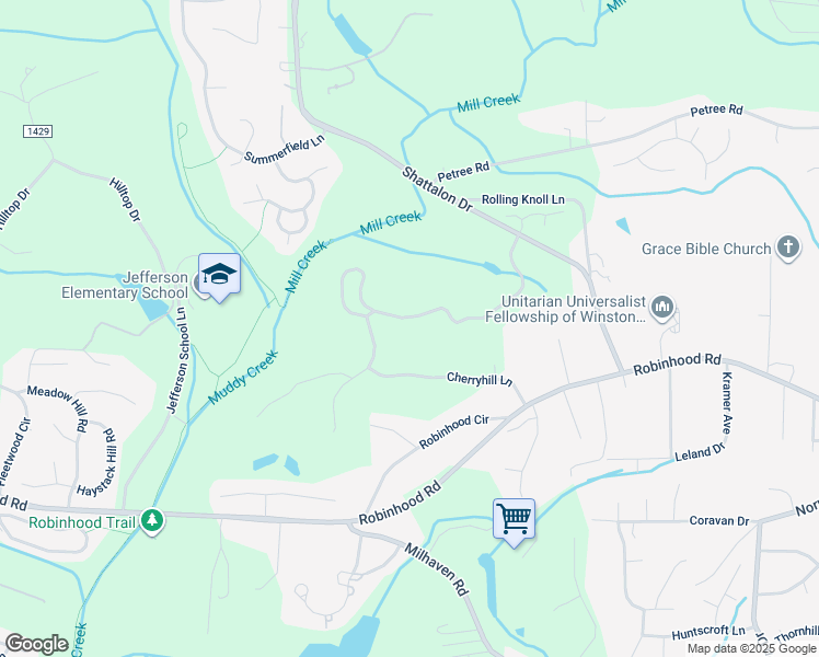 map of restaurants, bars, coffee shops, grocery stores, and more near 4440 Bent Tree Farm Road in Winston-Salem