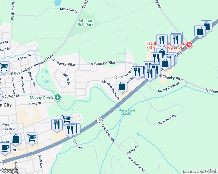 map of restaurants, bars, coffee shops, grocery stores, and more near 565 Brookhaven Court in Jefferson City