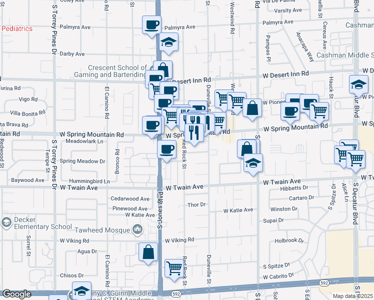 map of restaurants, bars, coffee shops, grocery stores, and more near 5928 West Cherokee Avenue in Las Vegas