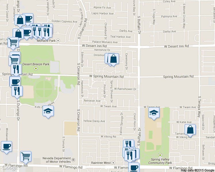 map of restaurants, bars, coffee shops, grocery stores, and more near 3564 Pinnate Court in Las Vegas