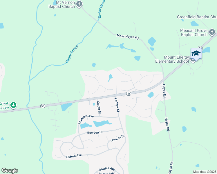 map of restaurants, bars, coffee shops, grocery stores, and more near 2571 Primrose Lane in Creedmoor