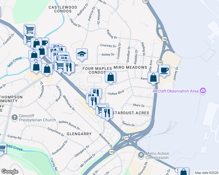 map of restaurants, bars, coffee shops, grocery stores, and more near 1205 Kermit Drive in Nashville
