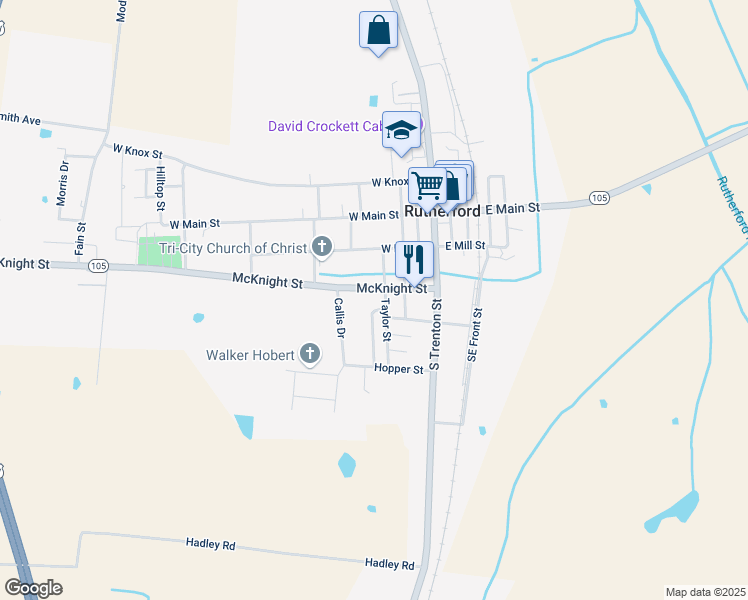 map of restaurants, bars, coffee shops, grocery stores, and more near 305 McKnight Street in Rutherford