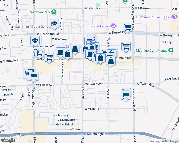 map of restaurants, bars, coffee shops, grocery stores, and more near 4370 Sanderling Circle in Las Vegas
