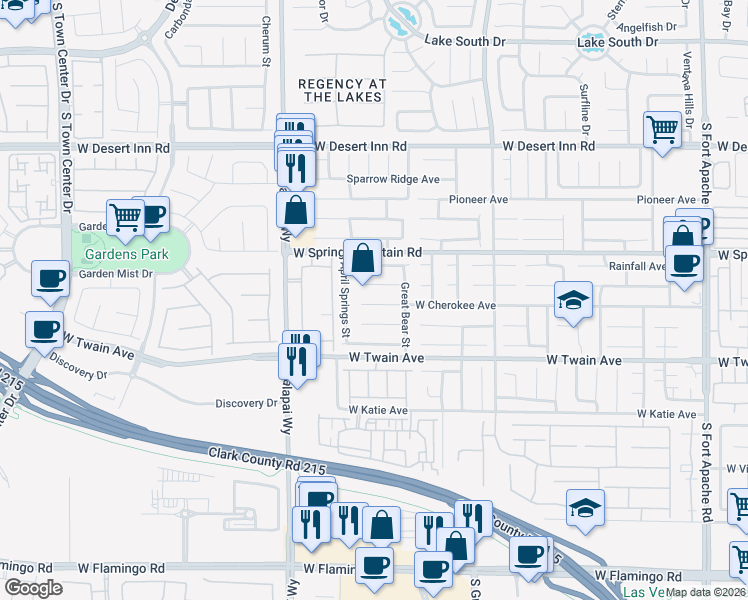 map of restaurants, bars, coffee shops, grocery stores, and more near 10016 West Cherokee Avenue in Las Vegas