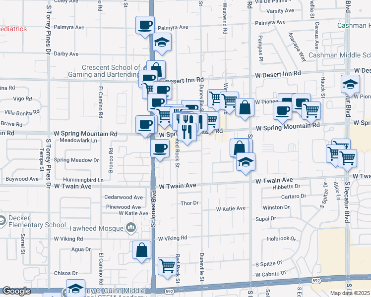 map of restaurants, bars, coffee shops, grocery stores, and more near 5928 West Cherokee Avenue in Las Vegas