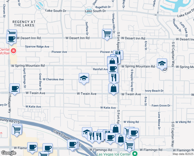map of restaurants, bars, coffee shops, grocery stores, and more near 9564 West Cherokee Avenue in Las Vegas