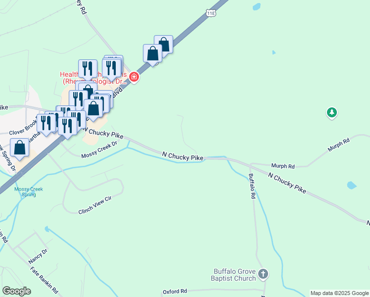 map of restaurants, bars, coffee shops, grocery stores, and more near 956 North Chucky Pike in Jefferson City