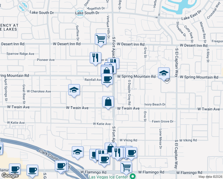 map of restaurants, bars, coffee shops, grocery stores, and more near 3593 South Fort Apache Road in Las Vegas
