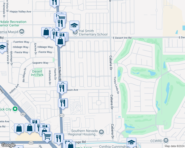 map of restaurants, bars, coffee shops, grocery stores, and more near 3570 Haleakala Drive in Las Vegas
