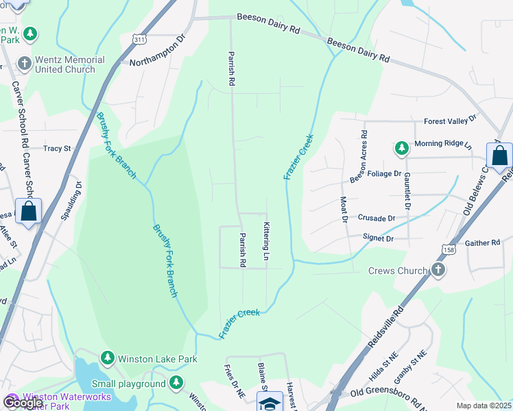 map of restaurants, bars, coffee shops, grocery stores, and more near Selkirk Drive in Winston-Salem