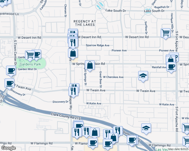 map of restaurants, bars, coffee shops, grocery stores, and more near 10016 West Cherokee Avenue in Las Vegas