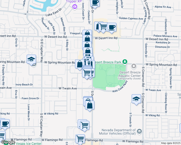 map of restaurants, bars, coffee shops, grocery stores, and more near 3595 South Durango Drive in Las Vegas